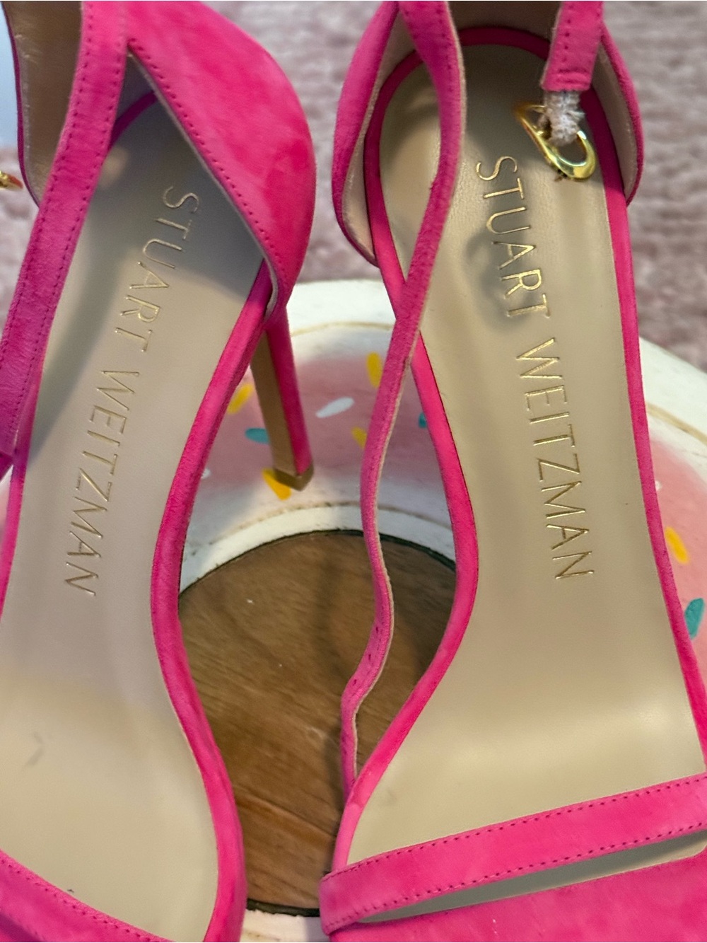 Stuart Weitzman Size 8 Hot Pink Suede Ankle Strap Stiletto Heels Sandals